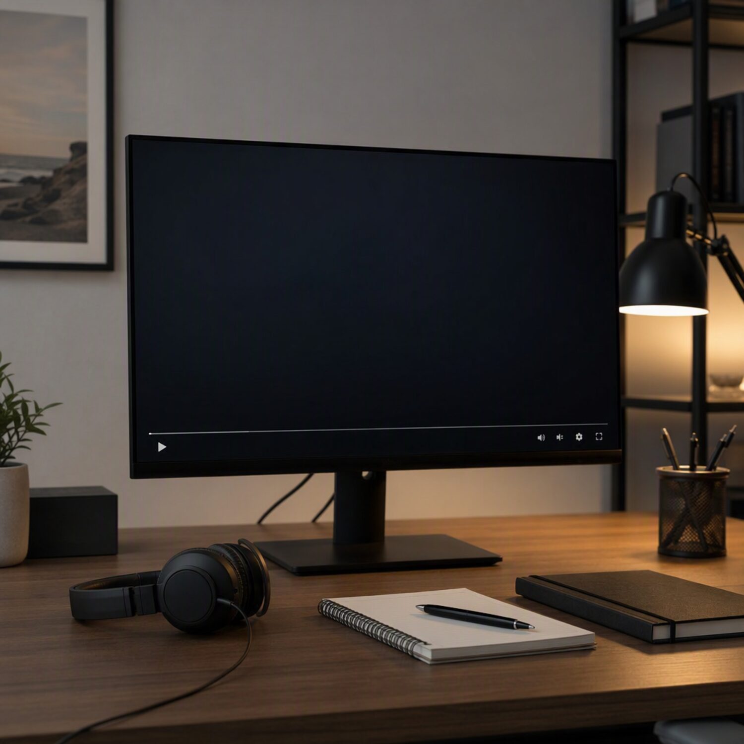 A monitor showing a blank player interface