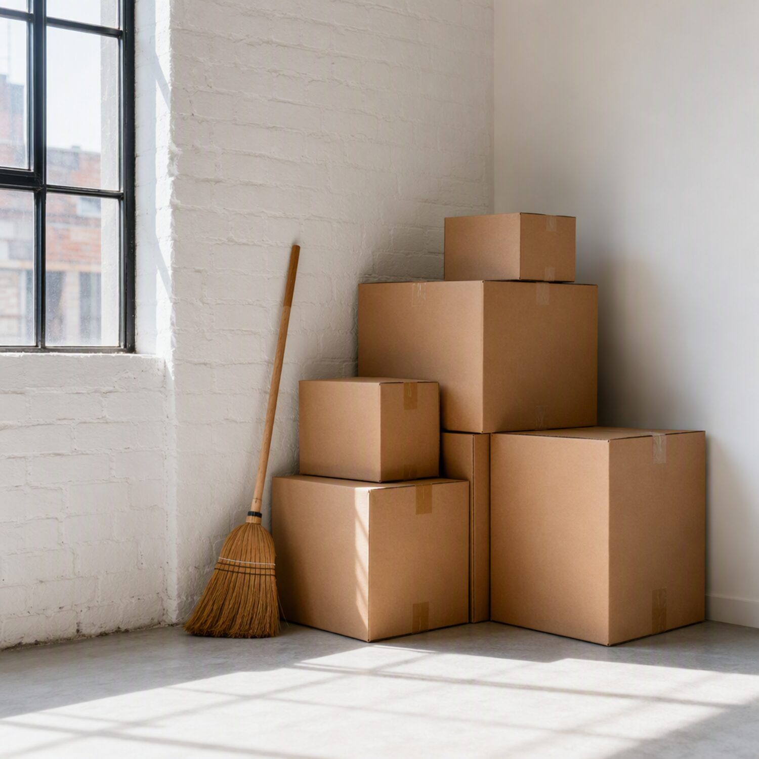Stacked boxes in the corner of a studio