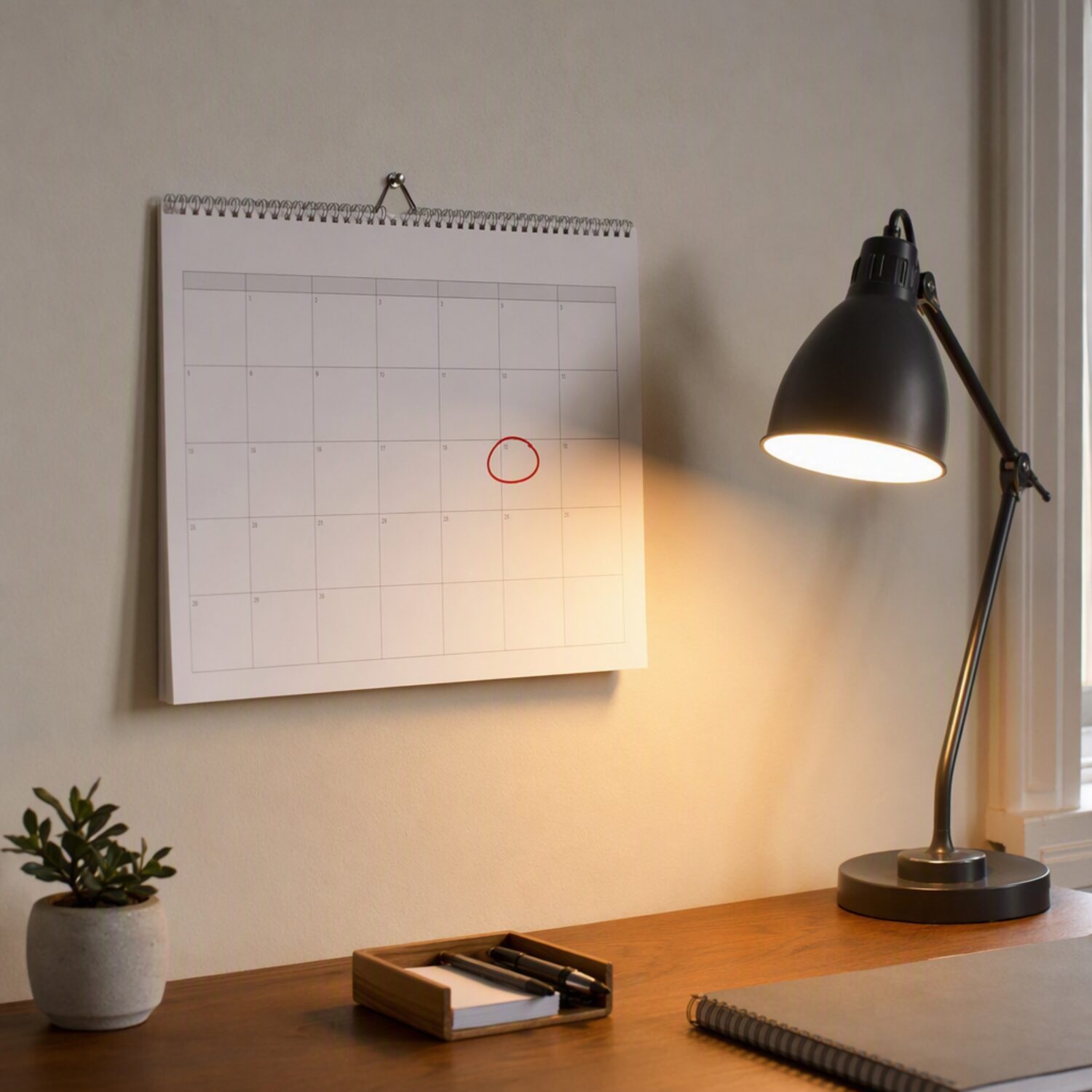 A wall calendar with one date circled