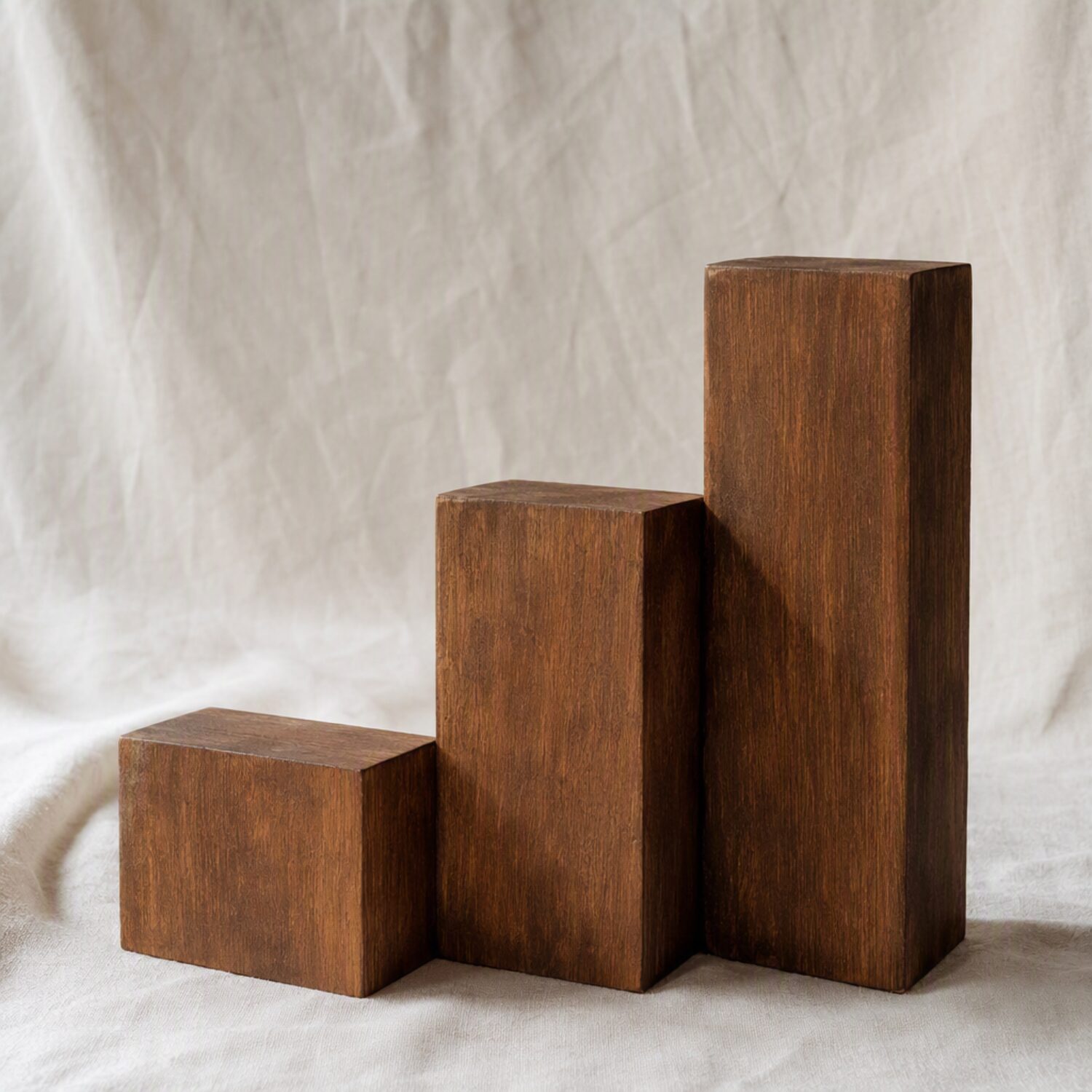 Three wooden steps of increasing height