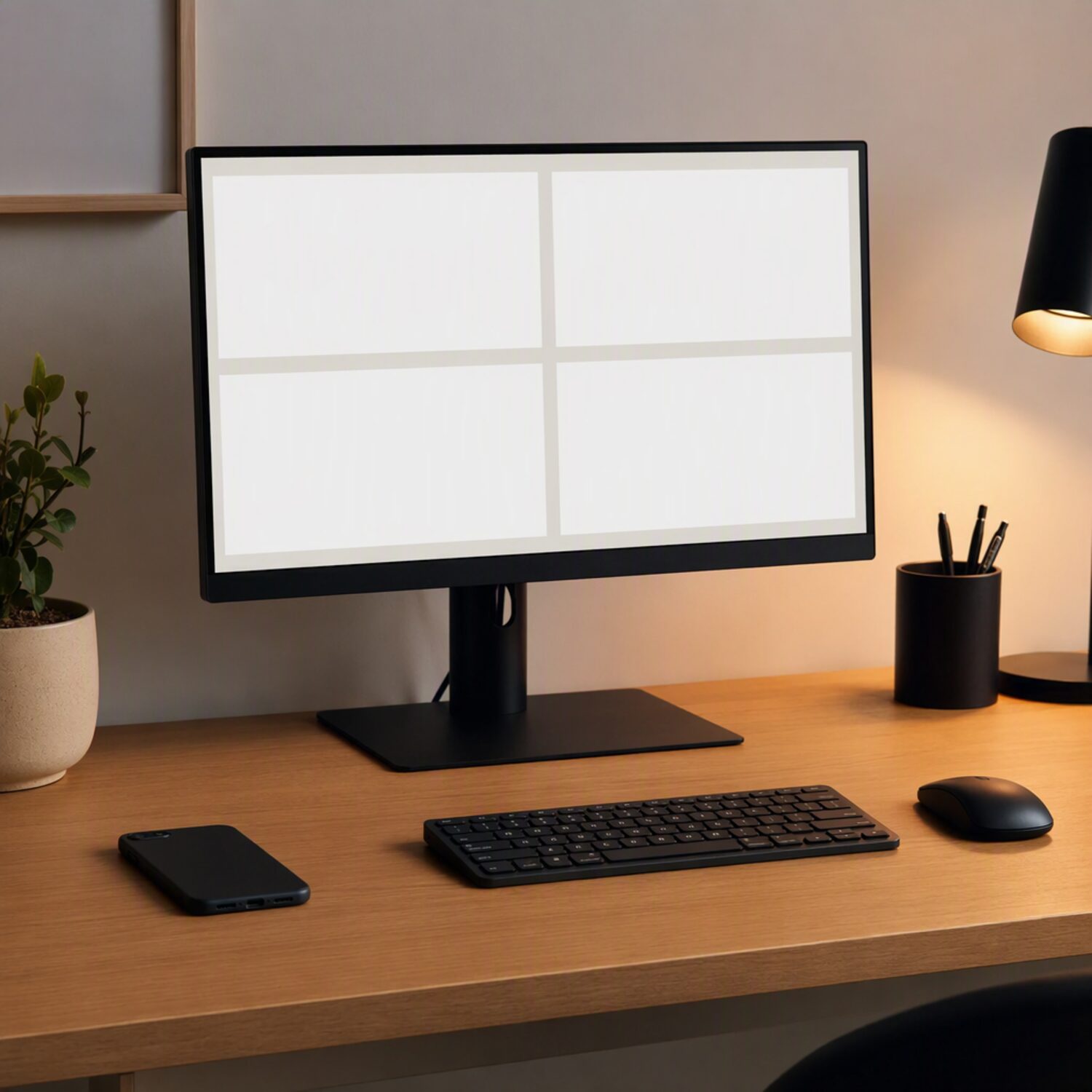 A monitor showing a blank panel layout