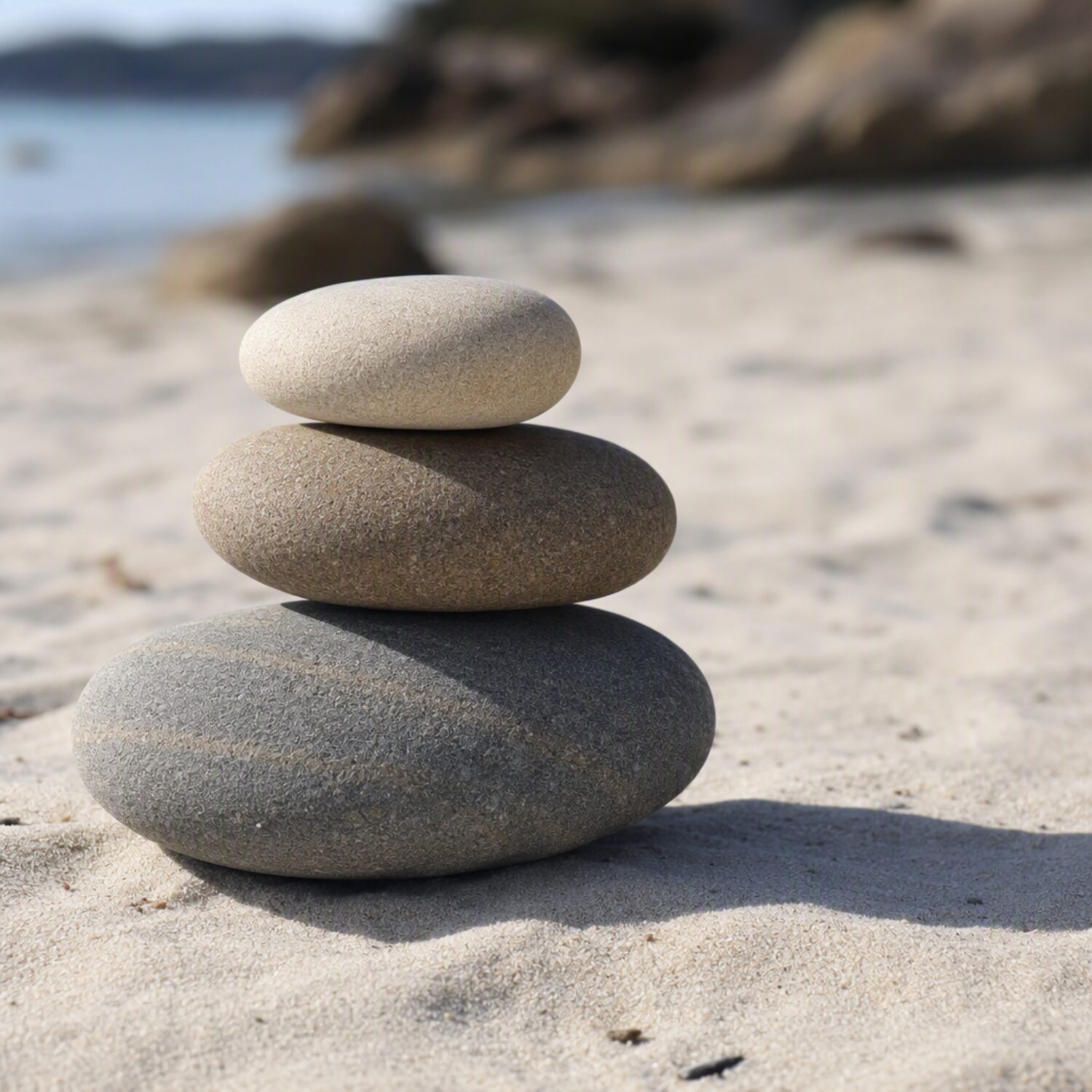Three stones stacked in a balanced tower
